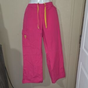 🥳Pink Scrub Pants with Yellow Drawstring